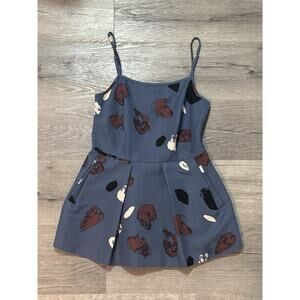 Nikki Chasin Peplum Top Sz 0 Blue Floral Print Sleeveless Silk Cotton Tank